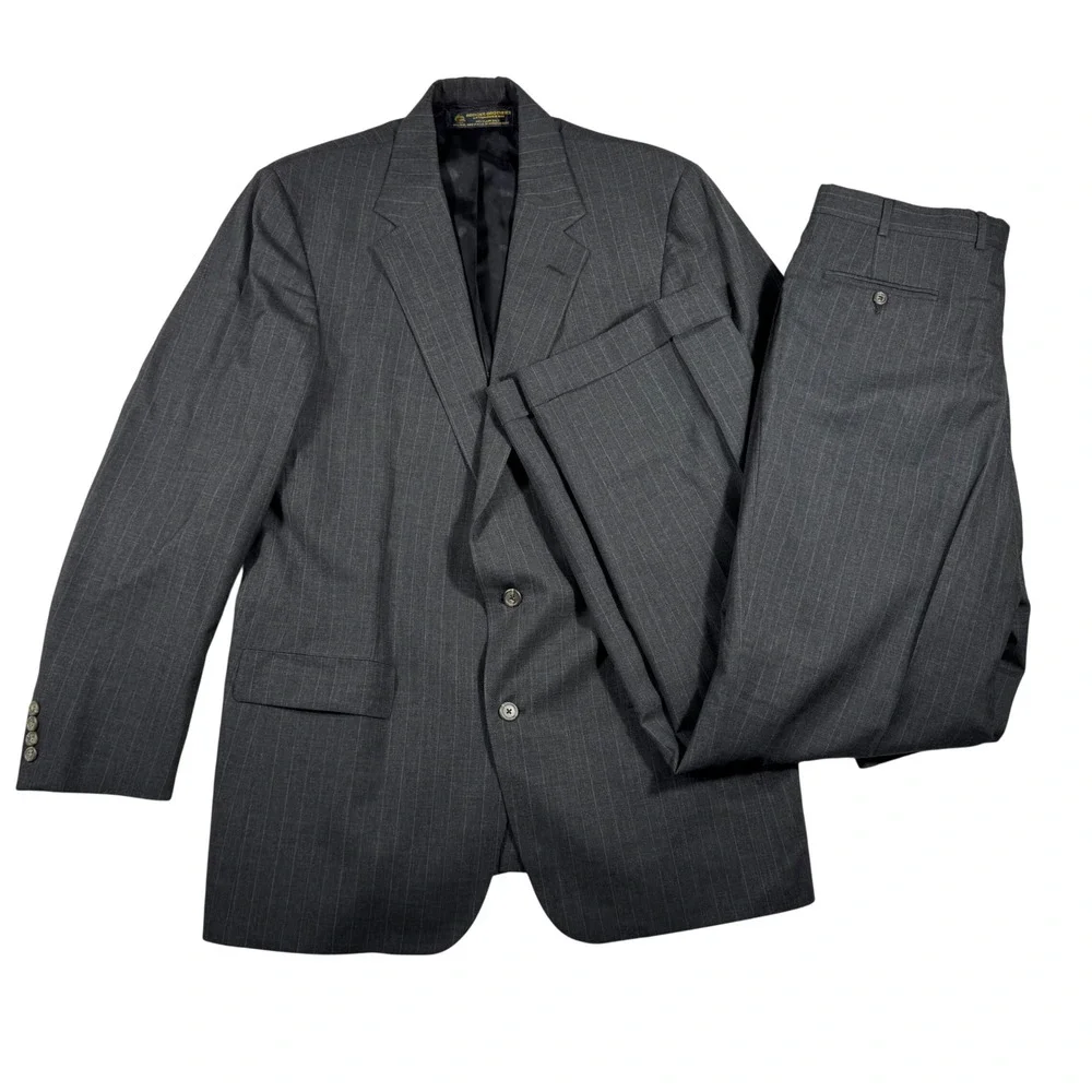 VTG Brooks Brothers Mens Wool Pinstripe Pleated Suit Set Blazer‎ 48L Pants 36X33